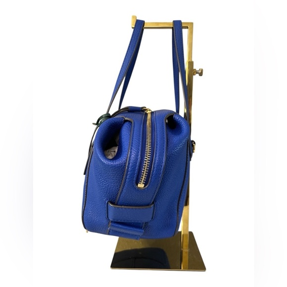 Tory Burch Perry Pebbled Leather Satchel Blue Green Gold Hardware - Picture 7 of 15